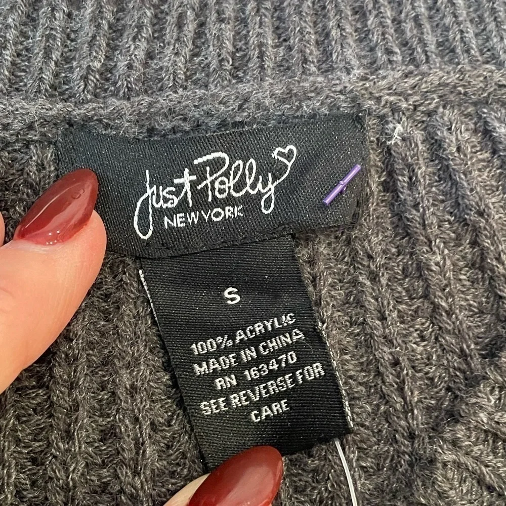 Just Polly & Esther wide strip cable knit Color Block Sweater M gray off white